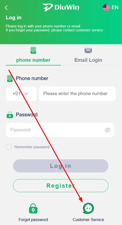 Click the customer service option.